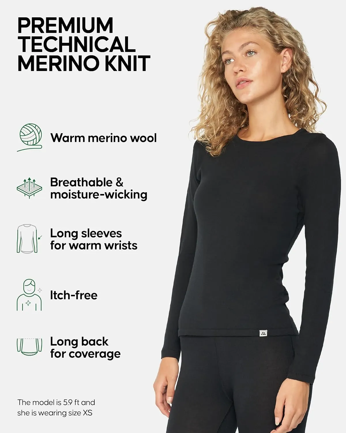 DANISH ENDURANCE Merino Wool Long Sleeve for Women, Thermal Vests for Women, Base Layer Underwear Tops, Winter Thermals