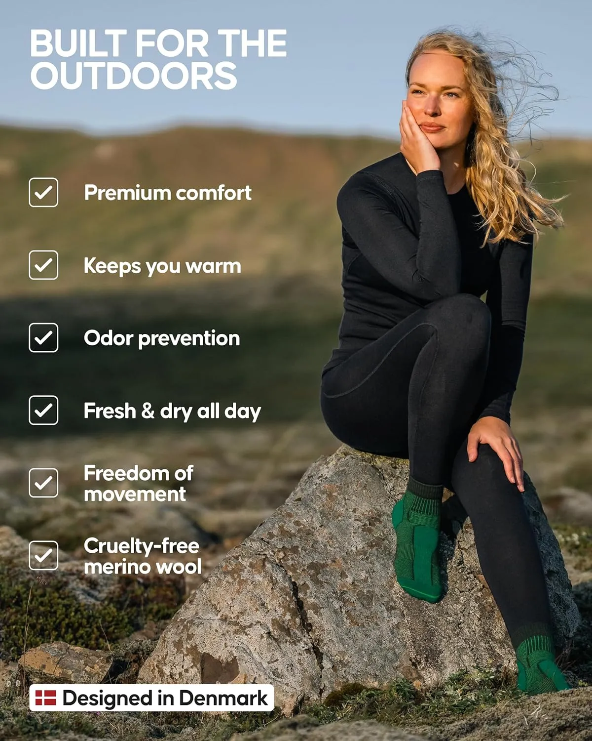 DANISH ENDURANCE Merino Wool Long Sleeve for Women, Thermal Vests for Women, Base Layer Underwear Tops, Winter Thermals