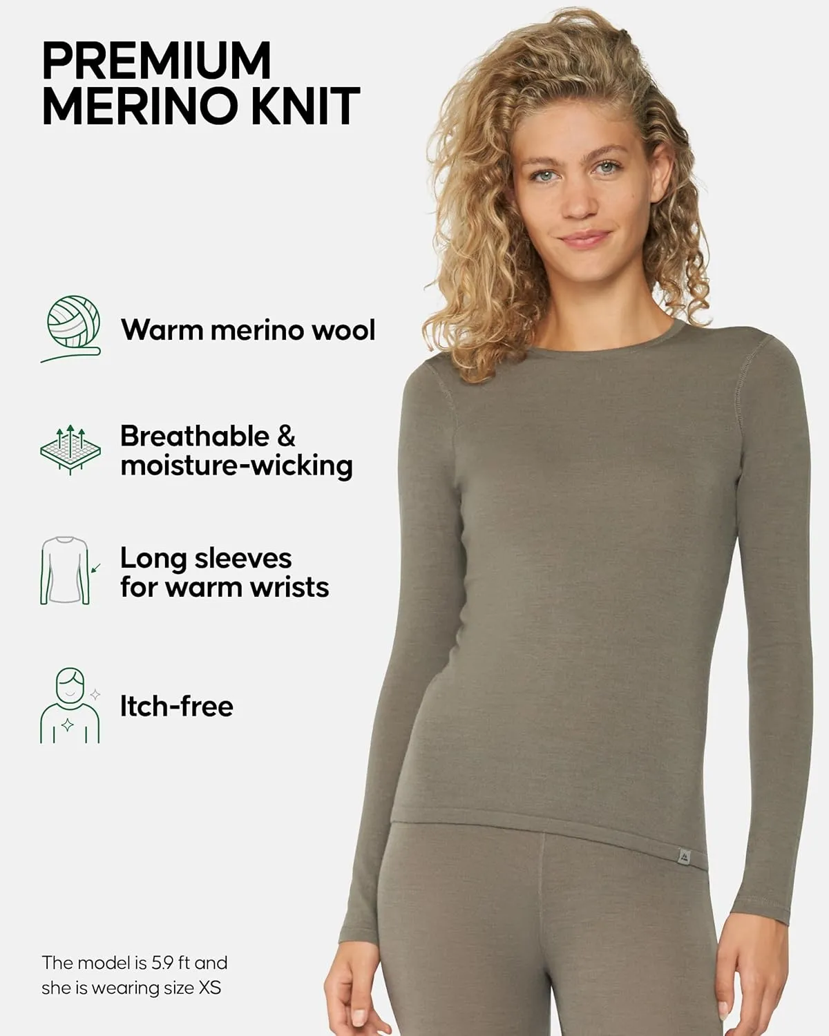DANISH ENDURANCE Merino Wool Long Sleeve for Women, Thermal Vests for Women, Base Layer Underwear Tops, Winter Thermals