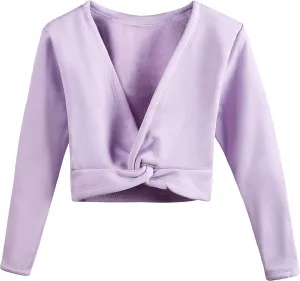 DANSHOW Girls Ballet Wrap Tops Kids Long Sleeve Dance Sweater,Velvet Inner