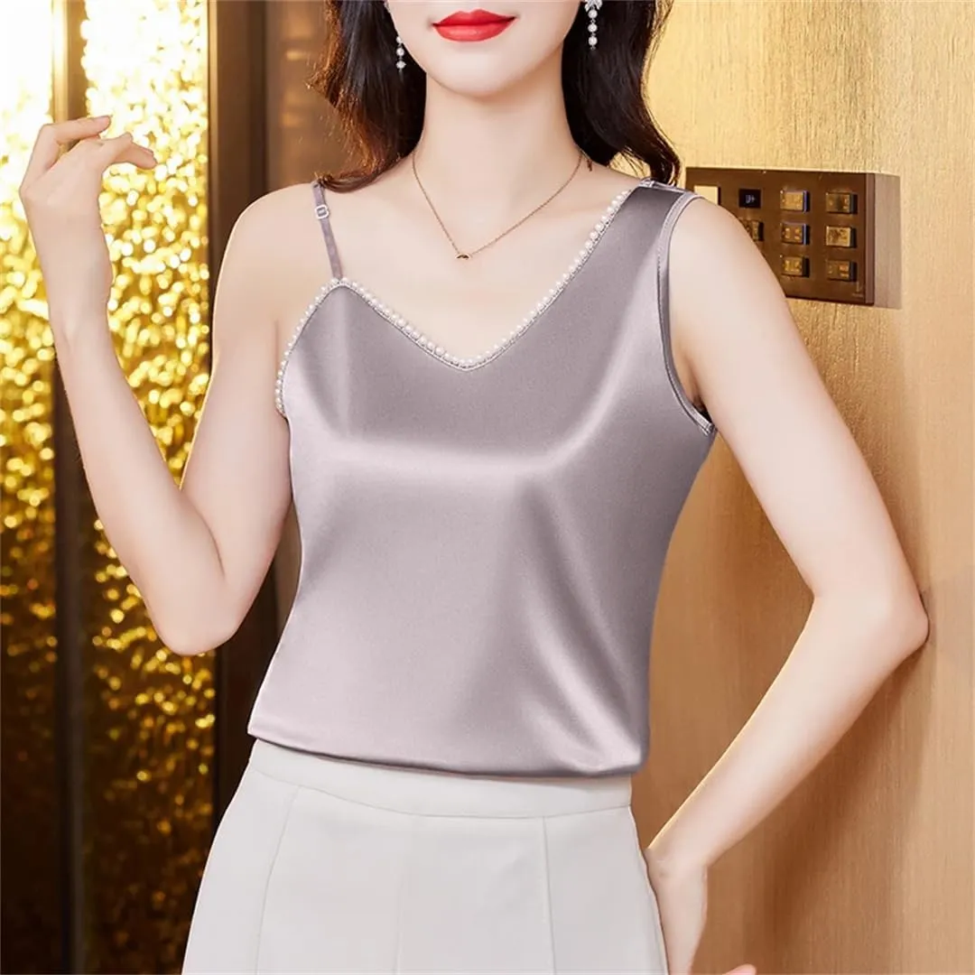 Dbdkejj Women Spring Summer Camisole Vest Irregular Satin Sleeveless Tops