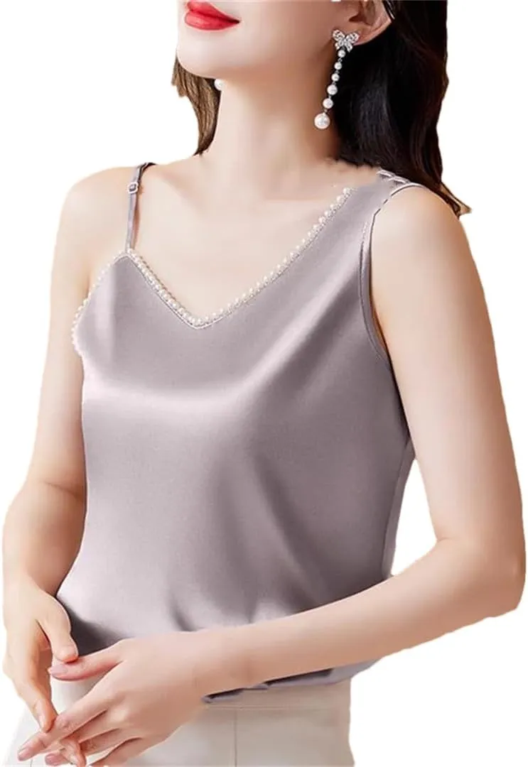 Dbdkejj Women Spring Summer Camisole Vest Irregular Satin Sleeveless Tops