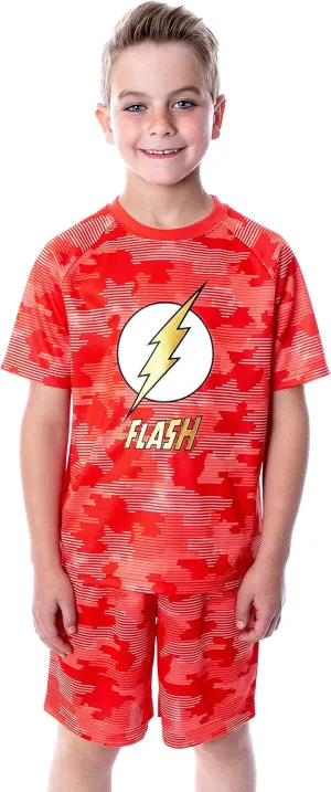 DC Comics Boys' Justice League Digital Camo The Flash Superhero 2 Piece Short-Sleeve Pajama Short Set