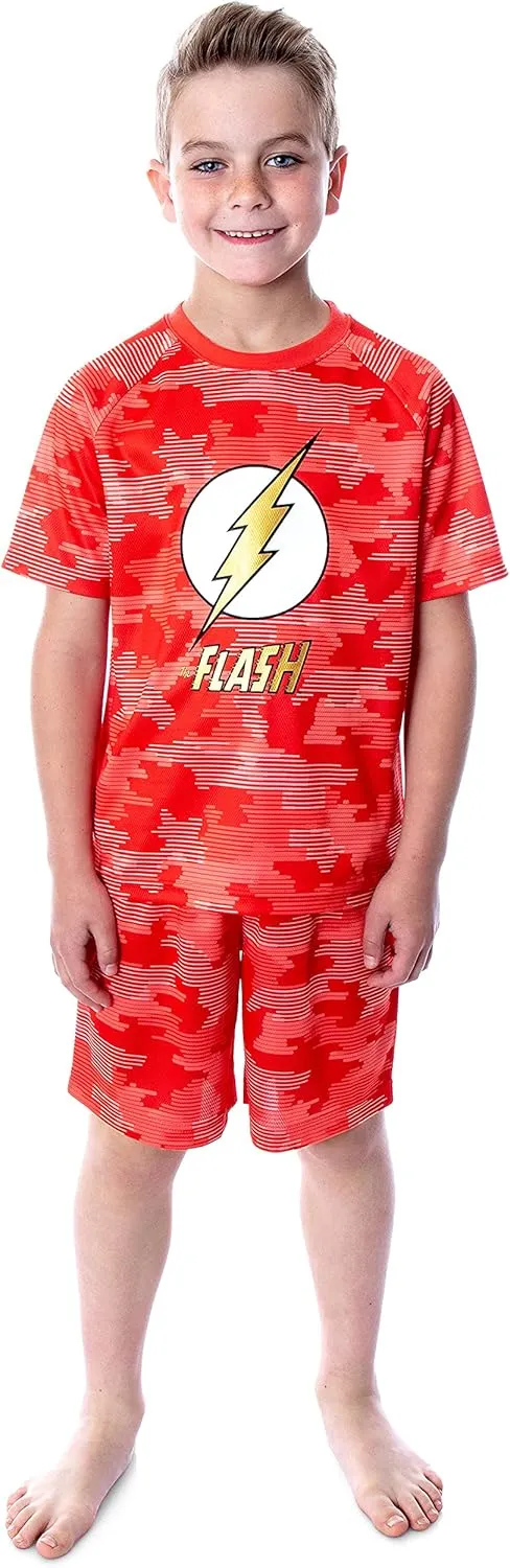 DC Comics Boys' Justice League Digital Camo The Flash Superhero 2 Piece Short-Sleeve Pajama Short Set