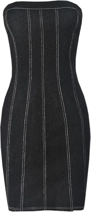 Denim Dress Women Summer Sexy Sleeveless Off Shoulder Casual Bodycon Mini Dress Cocktail Party Wear