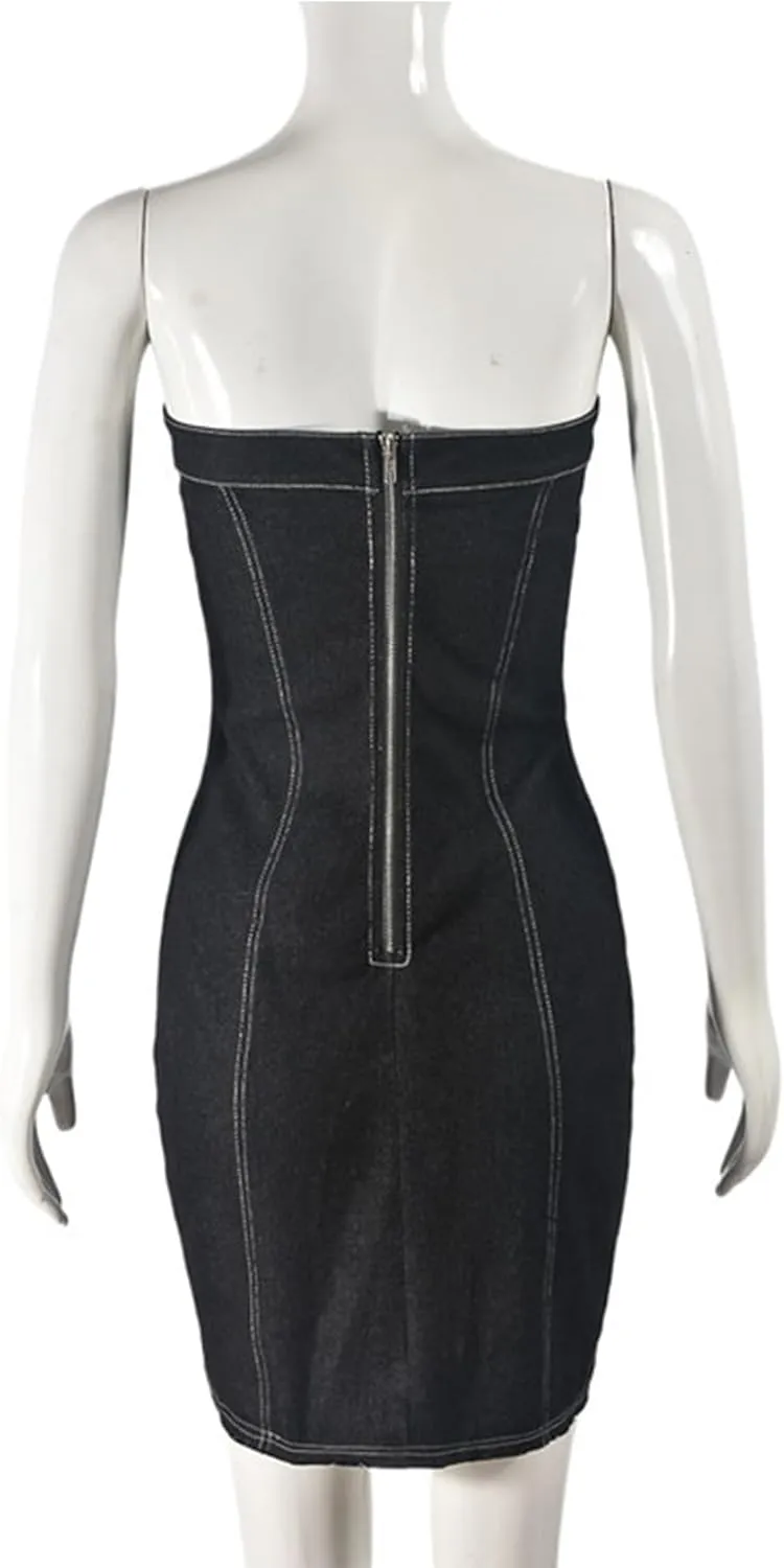 Denim Dress Women Summer Sexy Sleeveless Off Shoulder Casual Bodycon Mini Dress Cocktail Party Wear