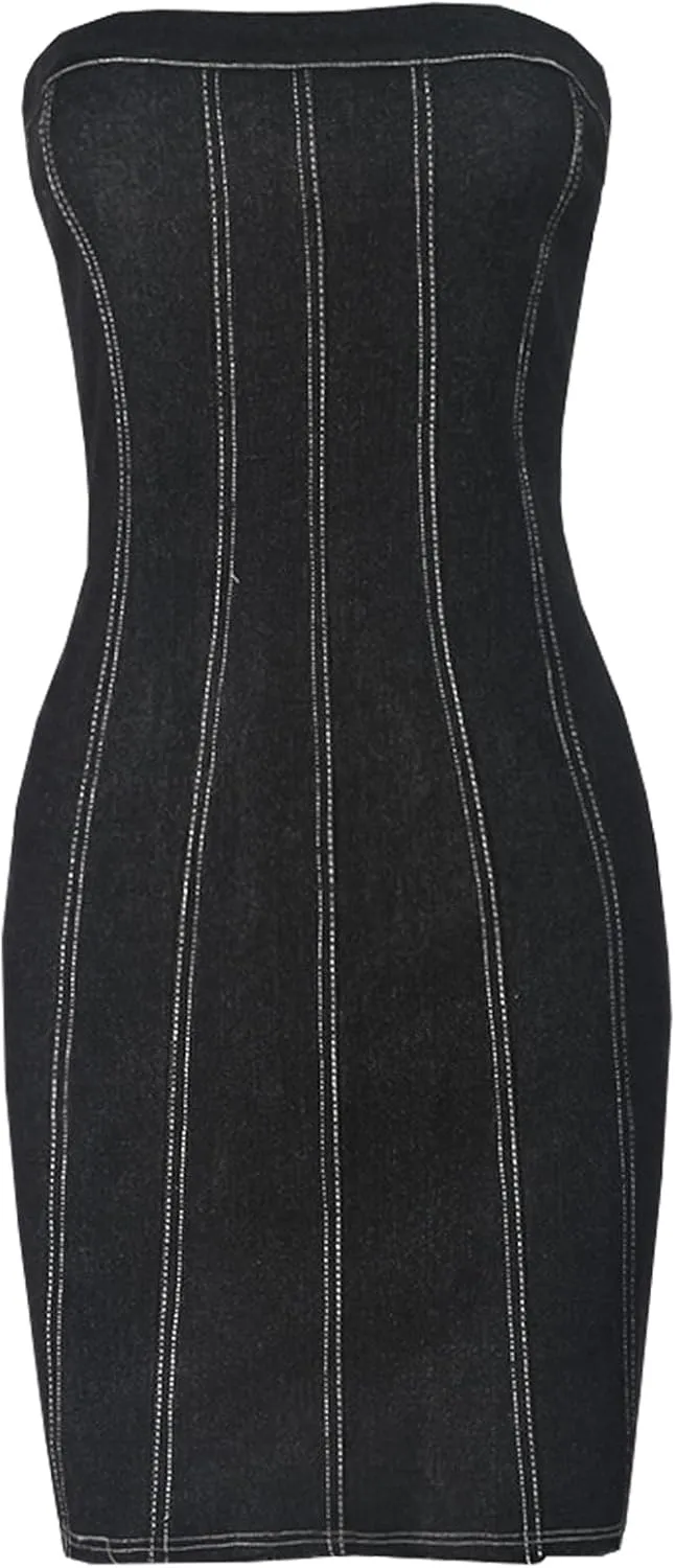 Denim Dress Women Summer Sexy Sleeveless Off Shoulder Casual Bodycon Mini Dress Cocktail Party Wear