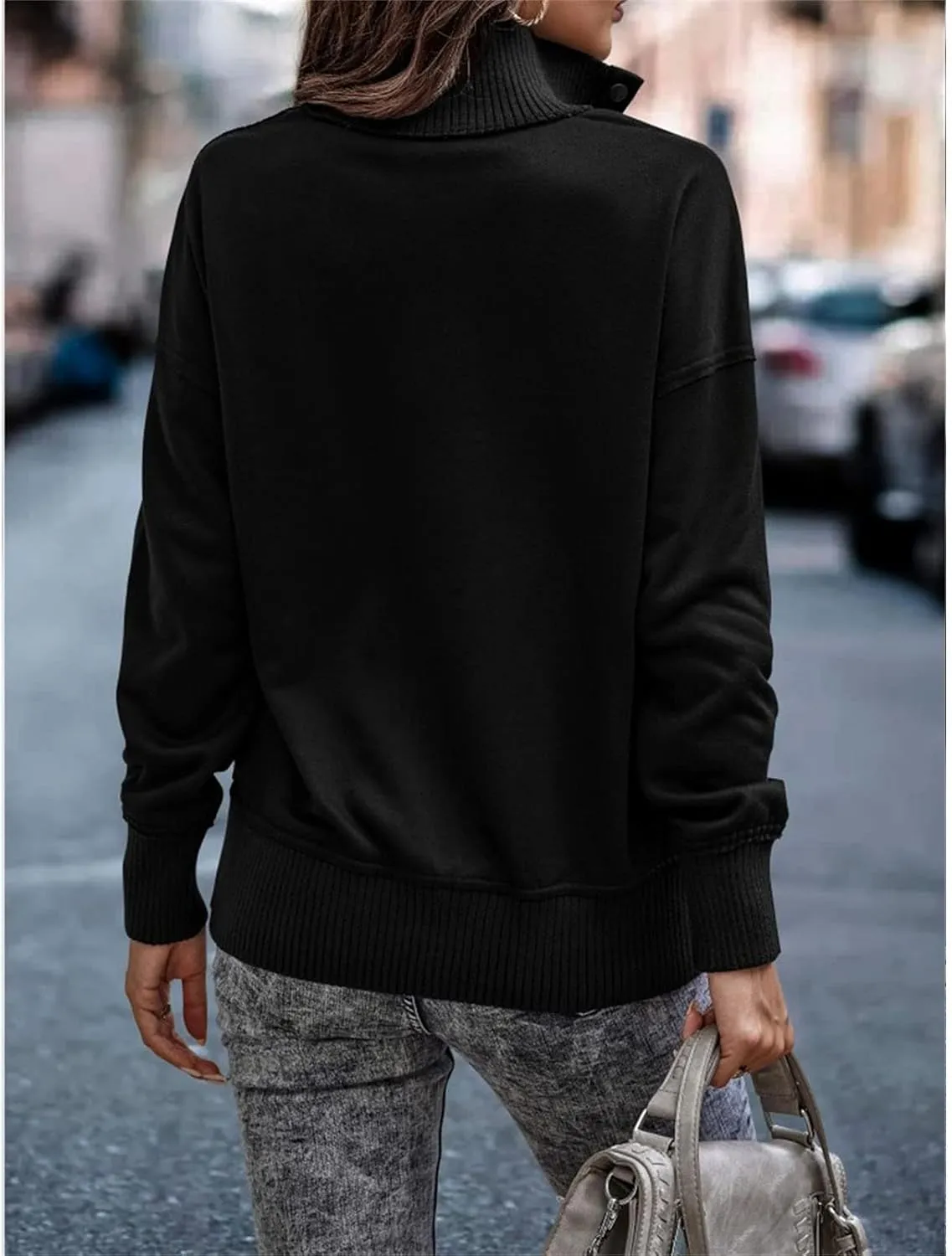 DGHM-JLMY Women's Button Fashion Street Sweater Long Sleeve Oversized Hooded Sweatshirt With Pockets Henley Hoodies Pullover