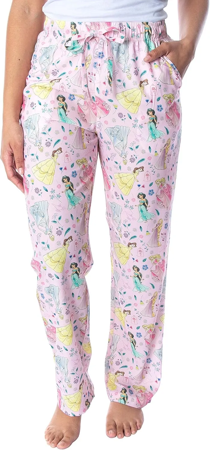 Disney Princess Women's Belle Cinderella Rapunzel Jasmine Aurora Silky Soft Sleepwear Pajama Pants