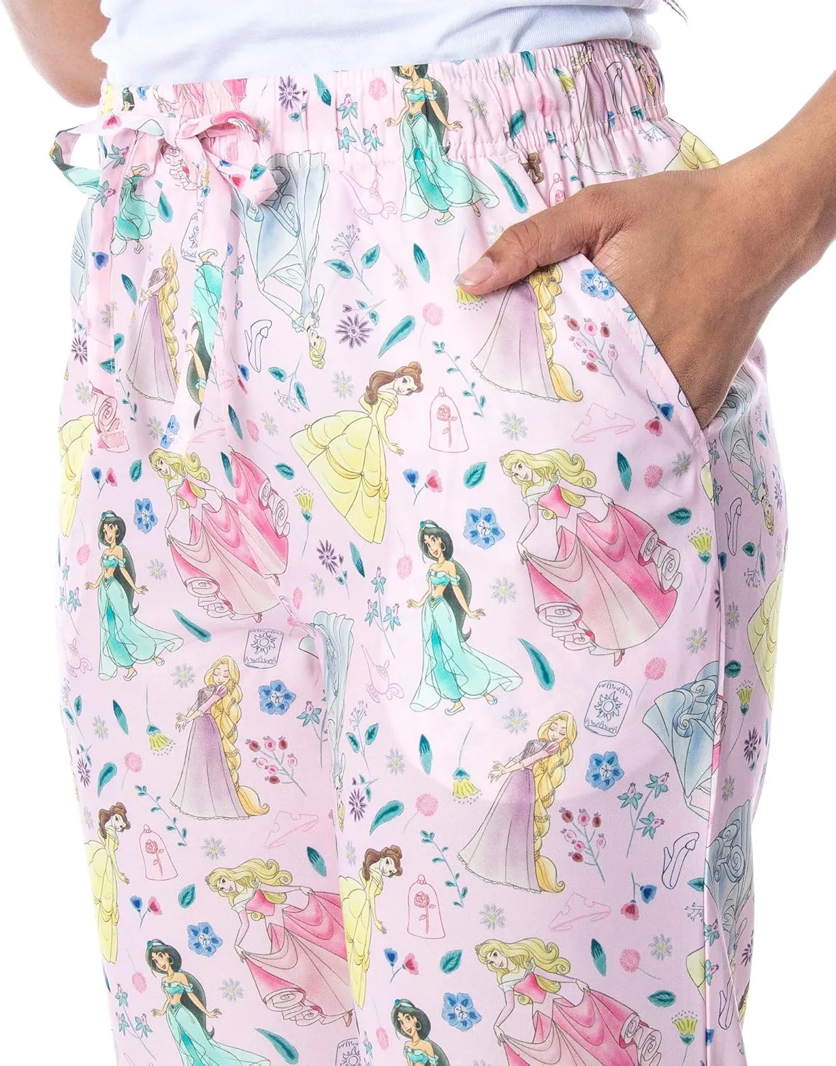 Disney Princess Women's Belle Cinderella Rapunzel Jasmine Aurora Silky Soft Sleepwear Pajama Pants