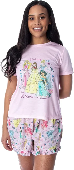 Disney Princess Women's Living The Dream Shirt and Shorts Loungewear Pajama Set