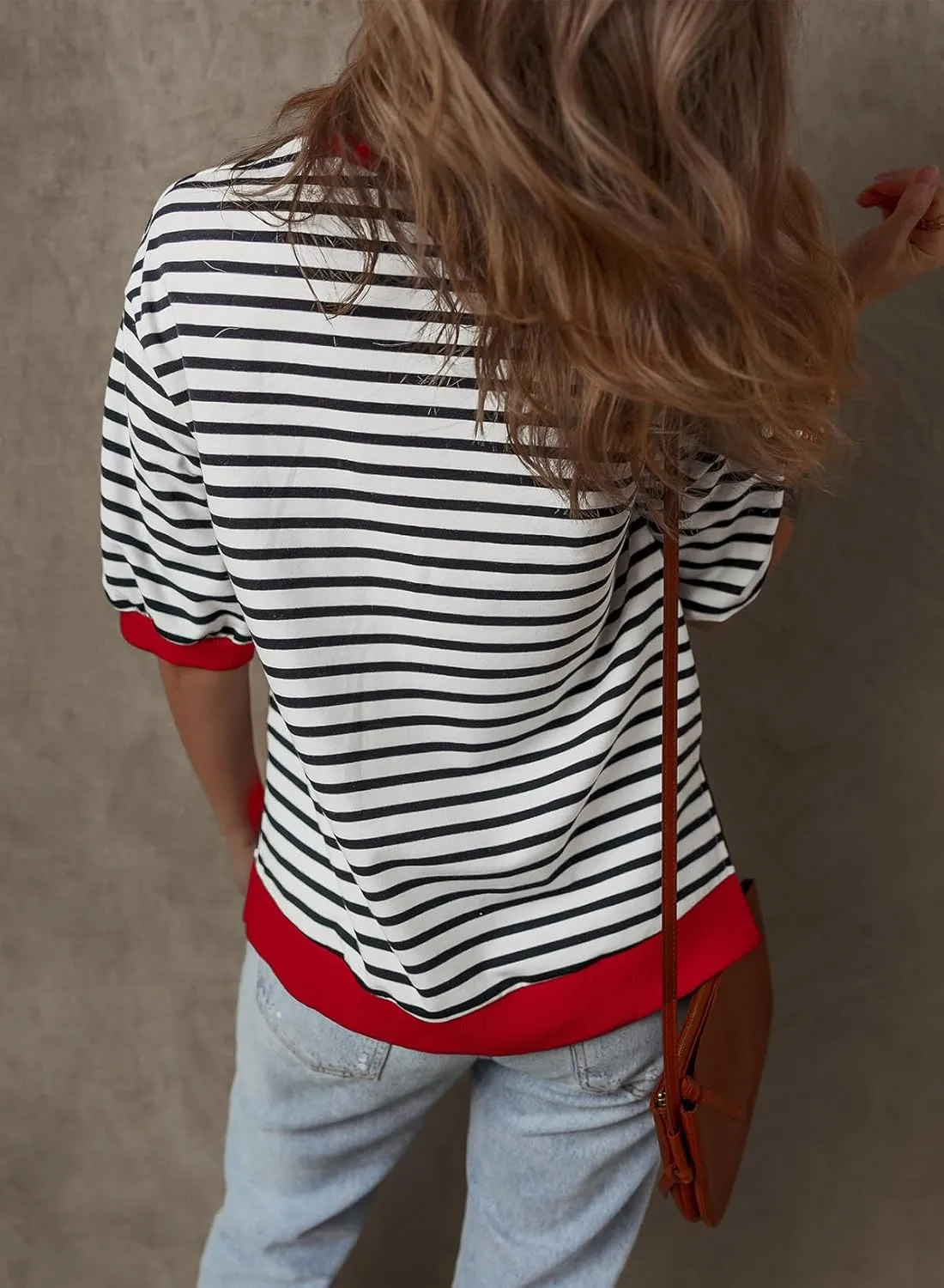 Dokotoo Sweatshirt for Women Fashion Summer Tops Striped Casual Color Block T Shirt Casual Pullover