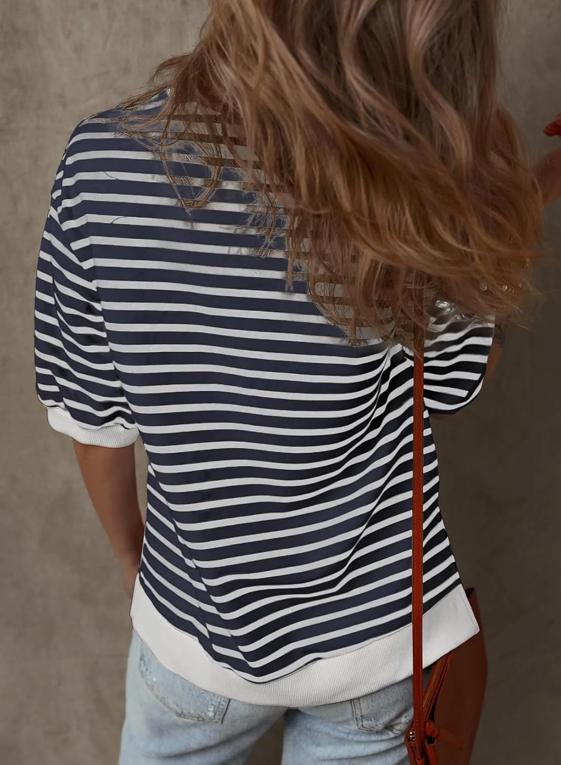 Dokotoo Sweatshirt for Women Fashion Summer Tops Striped Casual Color Block T Shirt Casual Pullover
