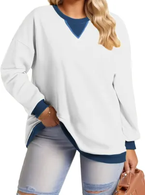 DOLNINE Plus-Size-Sweatshirts for Women Oversized Long Sleeve Tops Casual Crewneck Colorblock Pullover Tunic Shirts
