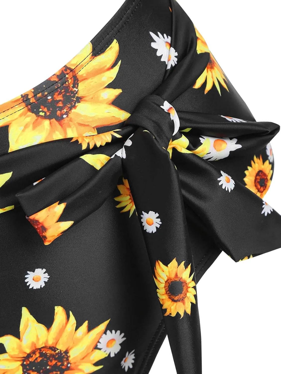 DRESSFO Women Bikini Set Two Piece Swimsuits Sunflower High Waisted Bottom Halter Knot Wrap Bikini