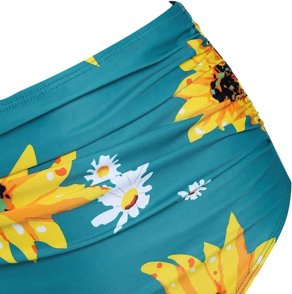 DRESSFO Women Bikini Set Two Piece Swimsuits Sunflower High Waisted Bottom Halter Knot Wrap Bikini