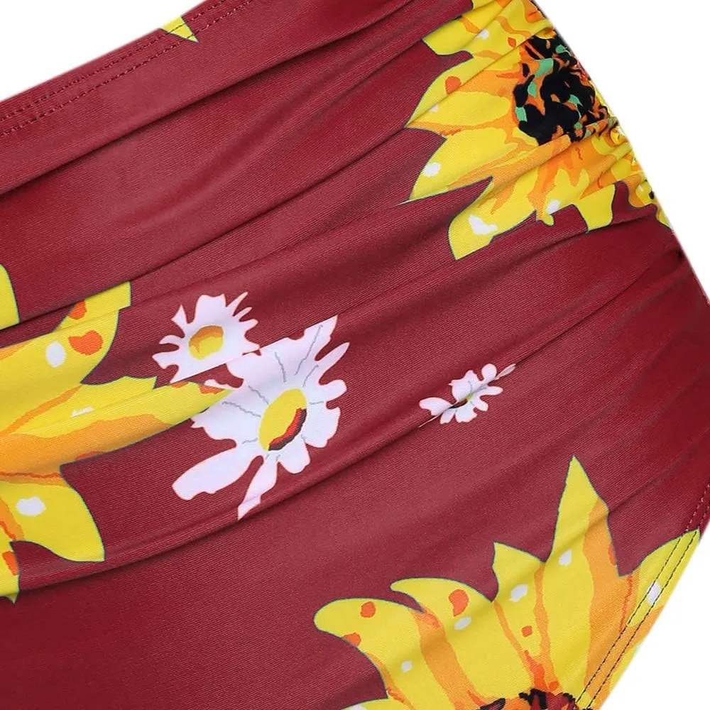 DRESSFO Women Bikini Set Two Piece Swimsuits Sunflower High Waisted Bottom Halter Knot Wrap Bikini