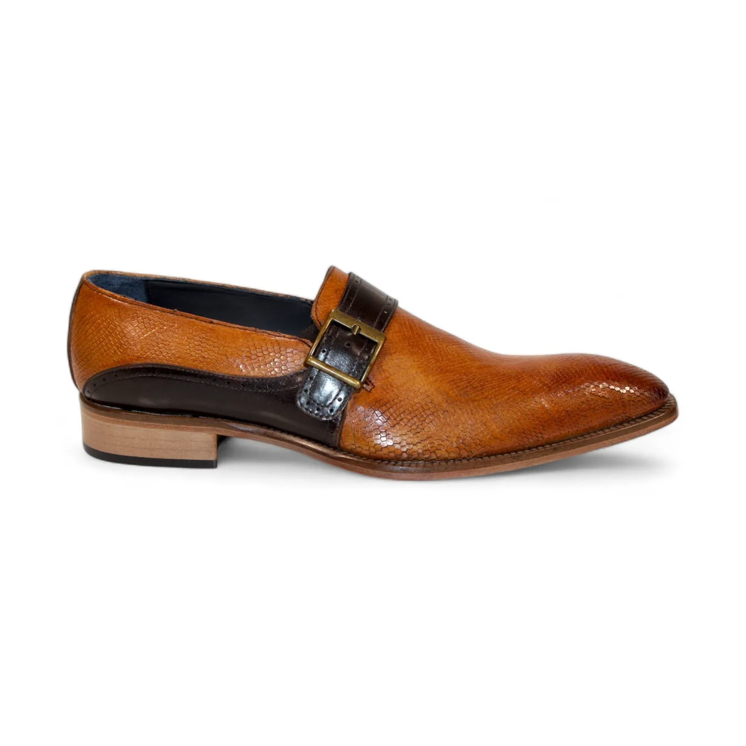 Duca Sezze Men's Shoes Cognac/Chocolate Snake Print/Calf-Skin Leather Loafers (D1170)