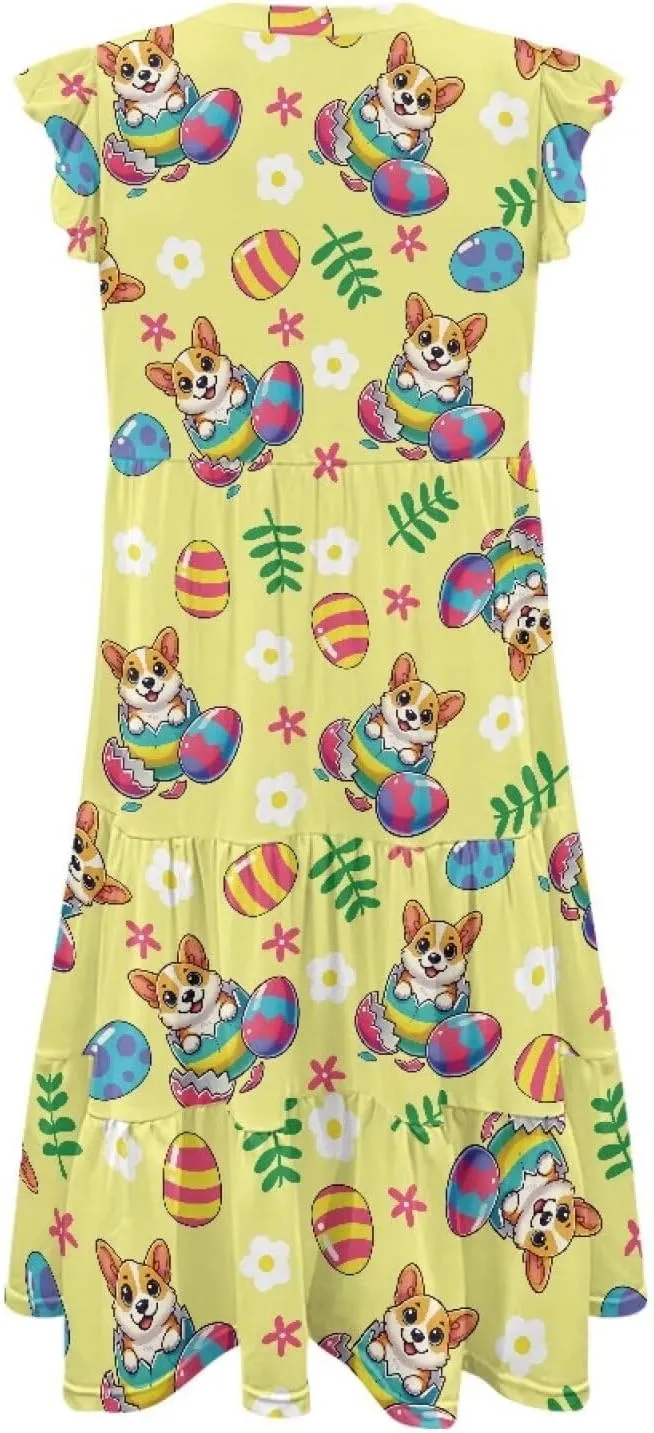 Easter Dress for Women Plus Size Cute Summer Dresses Tiered Midi Sun Dress Ruffle Sleeve V Neck Dress S-2XL