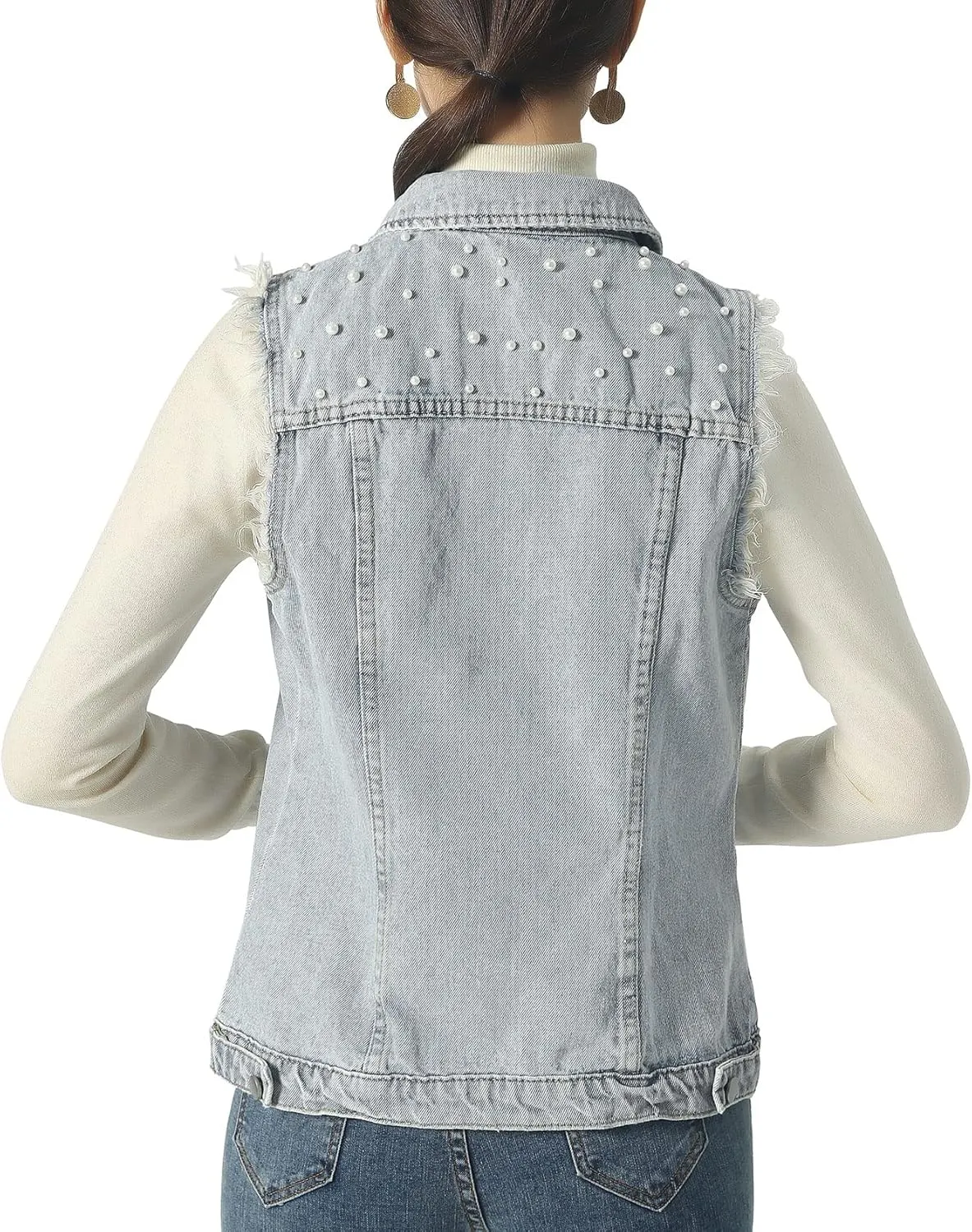 ebossy Women's Candy Color Slim Fit Sleeveless Distressed Denim Jean Vest Jacket