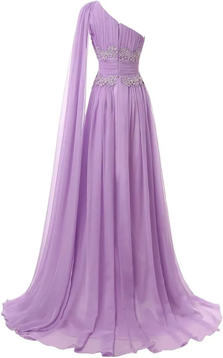 EEFZL Women's One Shoulder Bridesmaid Prom Dress Long Chiffon Wedding Guest Evening Gowns