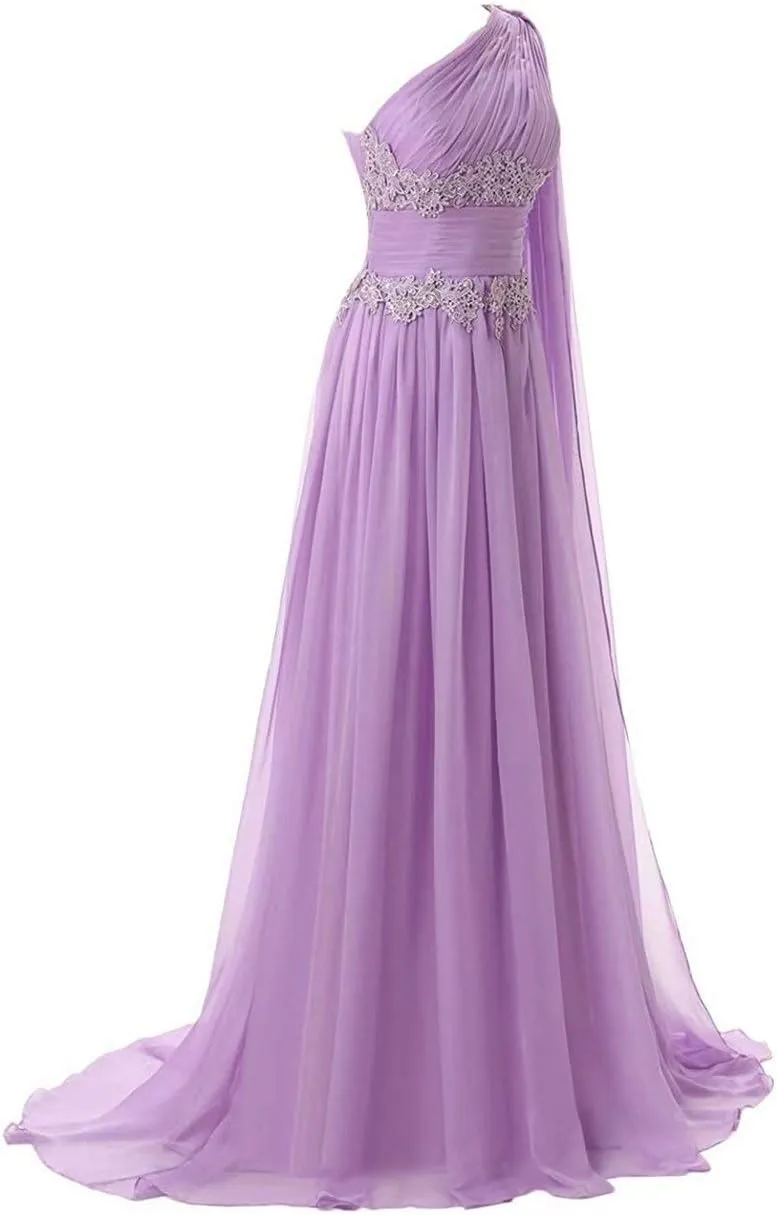 EEFZL Women's One Shoulder Bridesmaid Prom Dress Long Chiffon Wedding Guest Evening Gowns