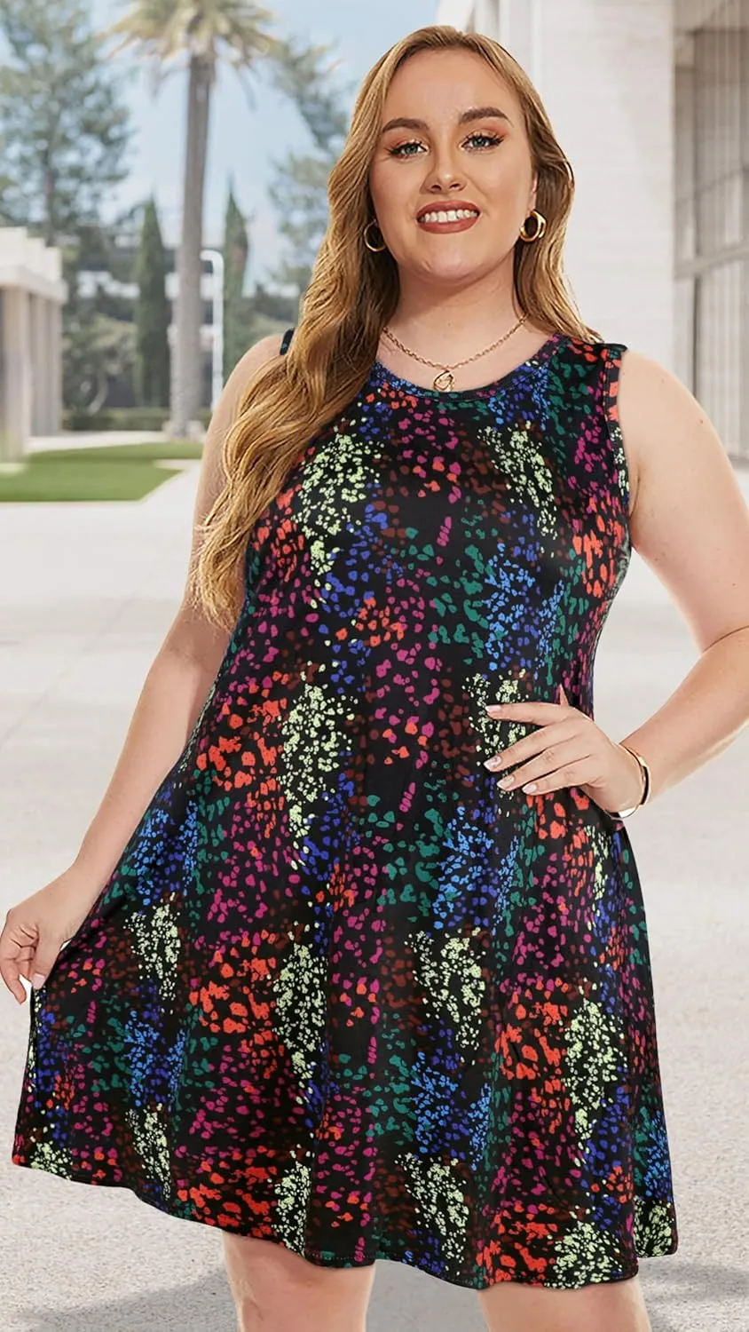 elescat Plus Size Summer Dresses for Women Sleeveless Pockets Beach Tshirt Tank Sundress