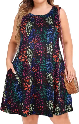 elescat Plus Size Summer Dresses for Women Sleeveless Pockets Beach Tshirt Tank Sundress