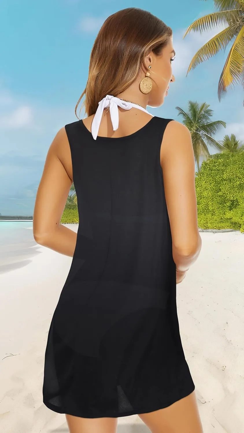 elescat Womens Swimsuit Cover Up Summer Sleeveless T Shirt Beach Dress Tank Bikini Coverups