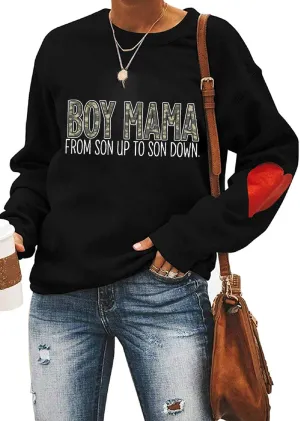 ETATNG Womens Boy Mama Sweatshirt Long Sleeve Camouflage Letter Print Crewneck Loose Sweatshirts Tops