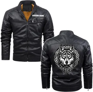 Fenrir Wolf Viking Norse Norsemen Odins Wolf on Men Personalized Men PU Leather Vest Jacket Coat Motorcycle