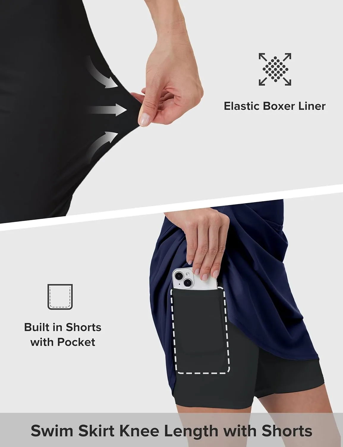 FitsT4 Sports Women's 20'' Swim Skirt Skort with Pocket High Waisted Modest Swimsuit Bathing Suit Bottoms