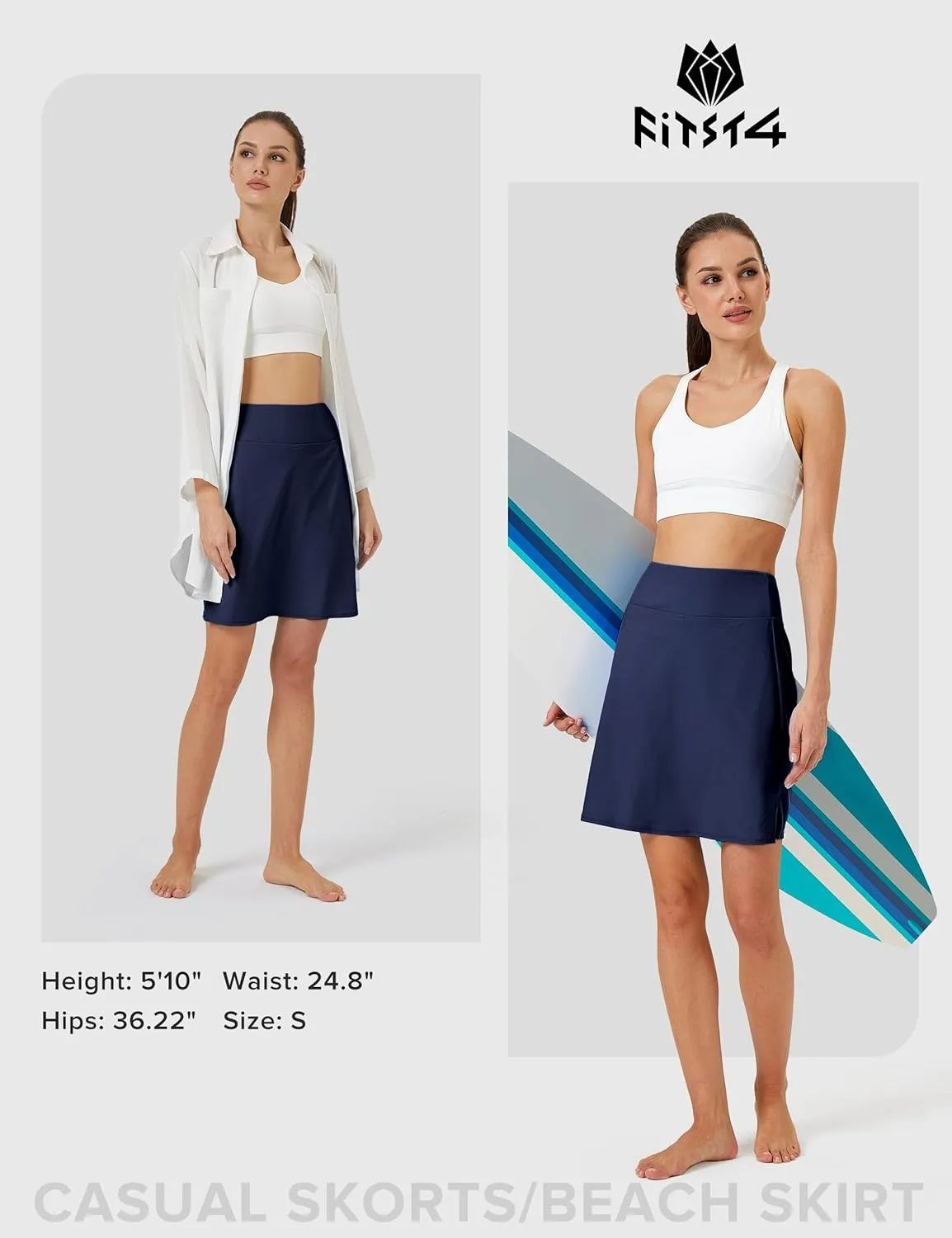 FitsT4 Sports Women's 20'' Swim Skirt Skort with Pocket High Waisted Modest Swimsuit Bathing Suit Bottoms