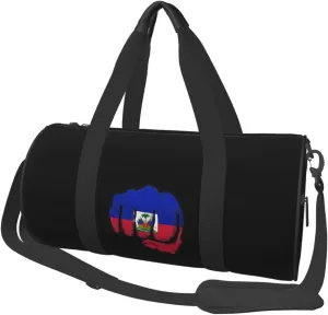 Flag Haiti Fist Power Convertible Garment Bag with Shoulder Strap, Carry on Garment Duffel Bag for Men Women - Rolling Foldable for Travel Luggage Bags (Black)