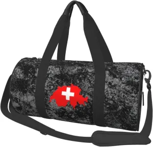 Flag Map of Switzerland Convertible Garment Bag with Shoulder Strap, Carry on Garment Duffel Bag for Men Women - Rolling Foldable for Travel Luggage Bags (Black)