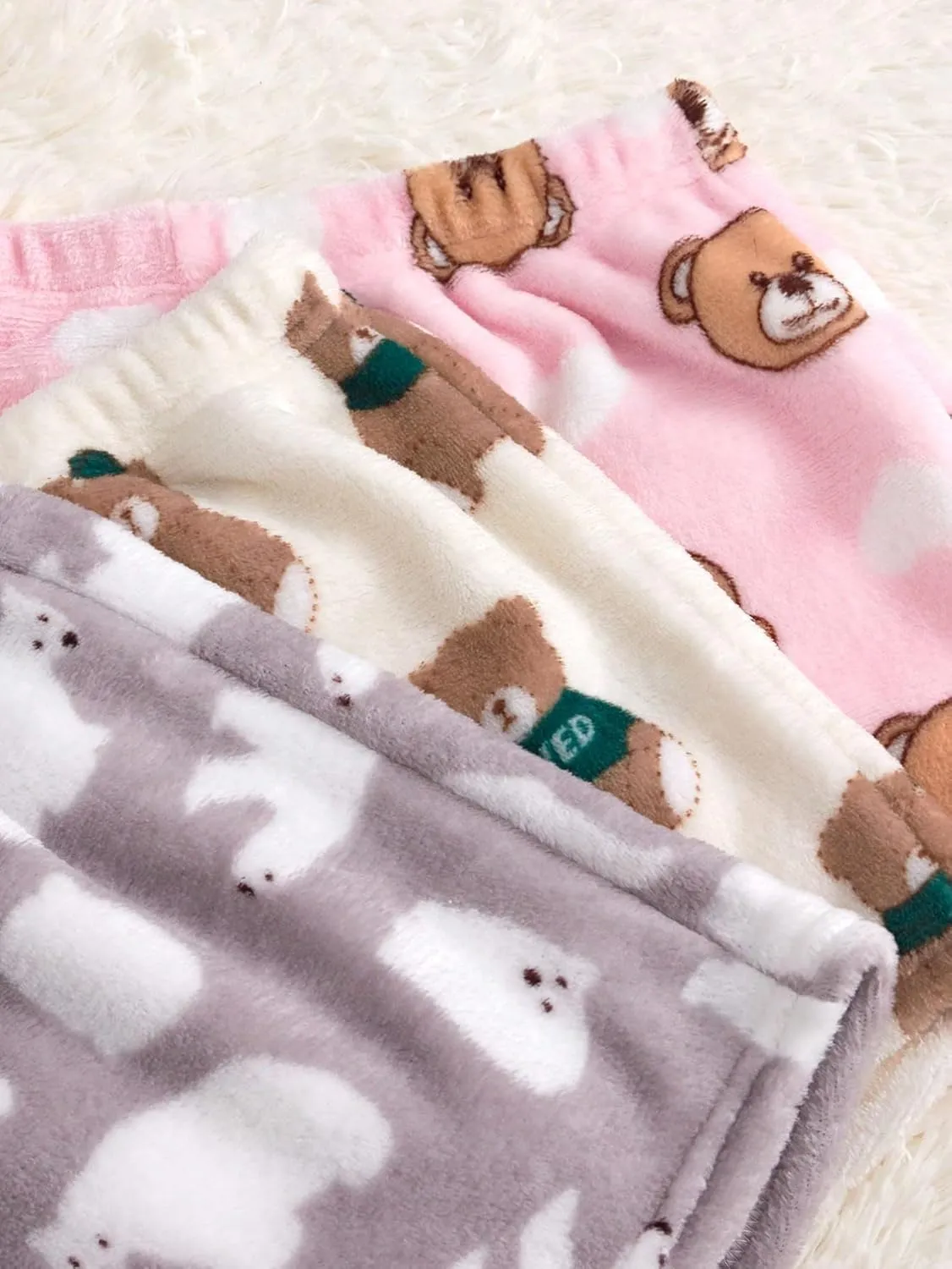 Floerns Women's 3Pcs Cartoon Graphic Pajama Shorts Fuzzy Loungewear Cute Pj Bottoms