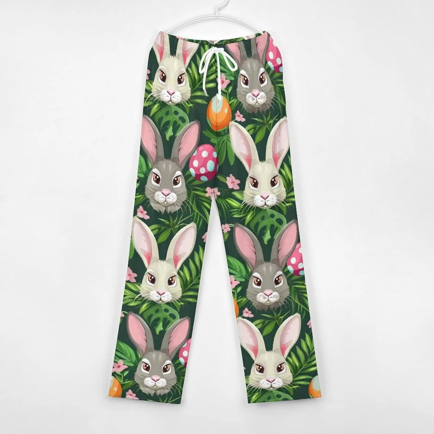 Funny Cartoon Rabbits Pajama Pants with Pockets Print Loungewear Bottoms Soft Sleep Pants for Men Women