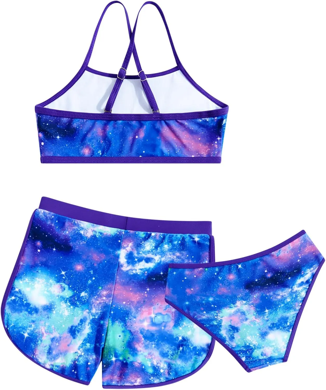 Funnycokid Girls Swimsuit 3 Piece Hawaii Bathing Suit Bikini Set with Shorts Swimwear 7-14 Years
