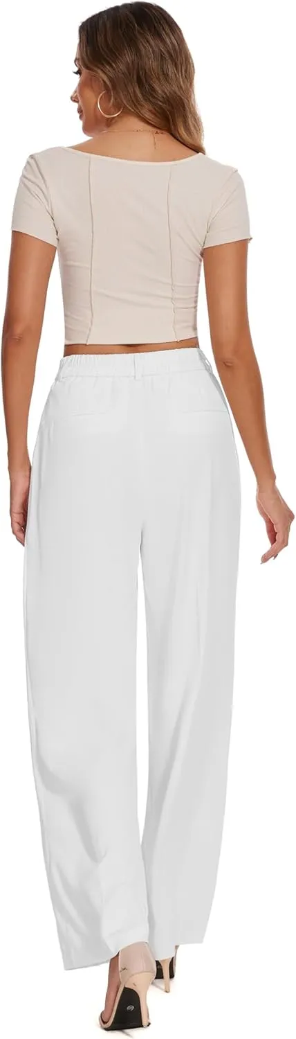 FUNYYZO Women's Loose Pleated Front Long Pants Wide Leg Trousers Solid Causal Dressy