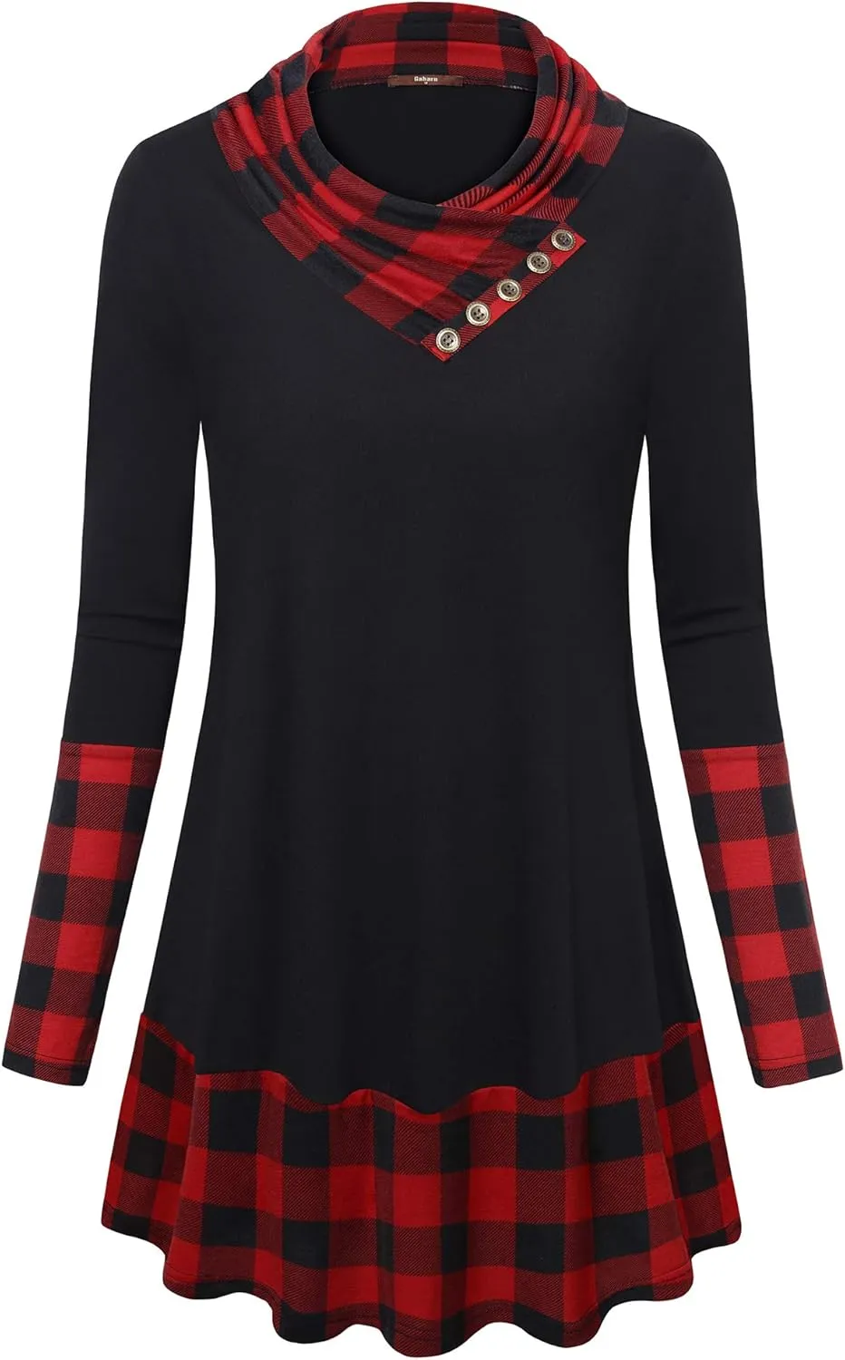 Gaharu Women's Long Sleeve Button Cowl Neck Floral Printed Casual Tunic Tops