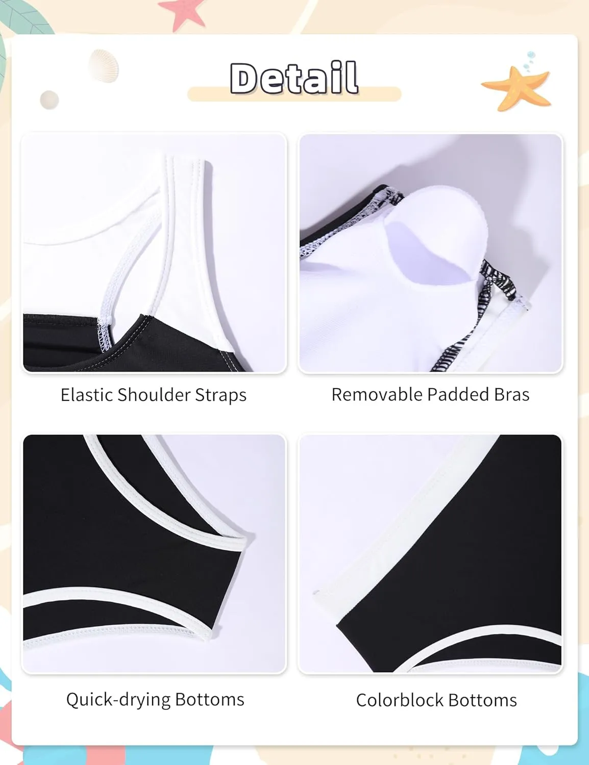 Girls Bikini 3PCS Swim Sets Color Block Crop Top Briefs with Shorts for 7-16 Years