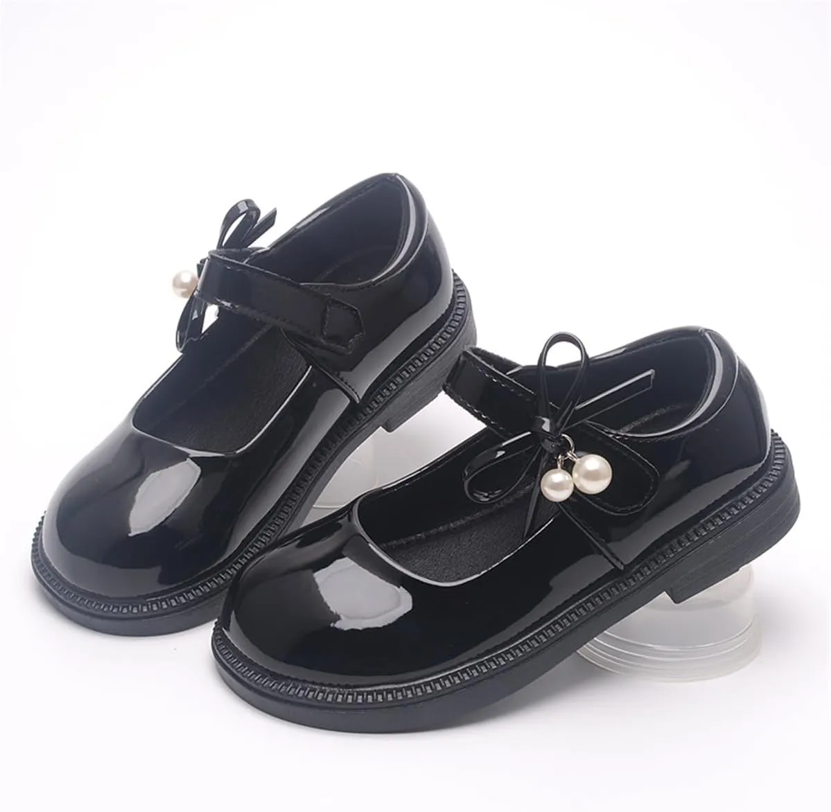 Girls Dress Shoes Mary Jane Sparkly Ballet Flats for Kids Pearl Chain Princess Shoes for Dress-Up Party 5551