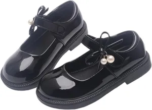 Girls Dress Shoes Mary Jane Sparkly Ballet Flats for Kids Pearl Chain Princess Shoes for Dress-Up Party 5551
