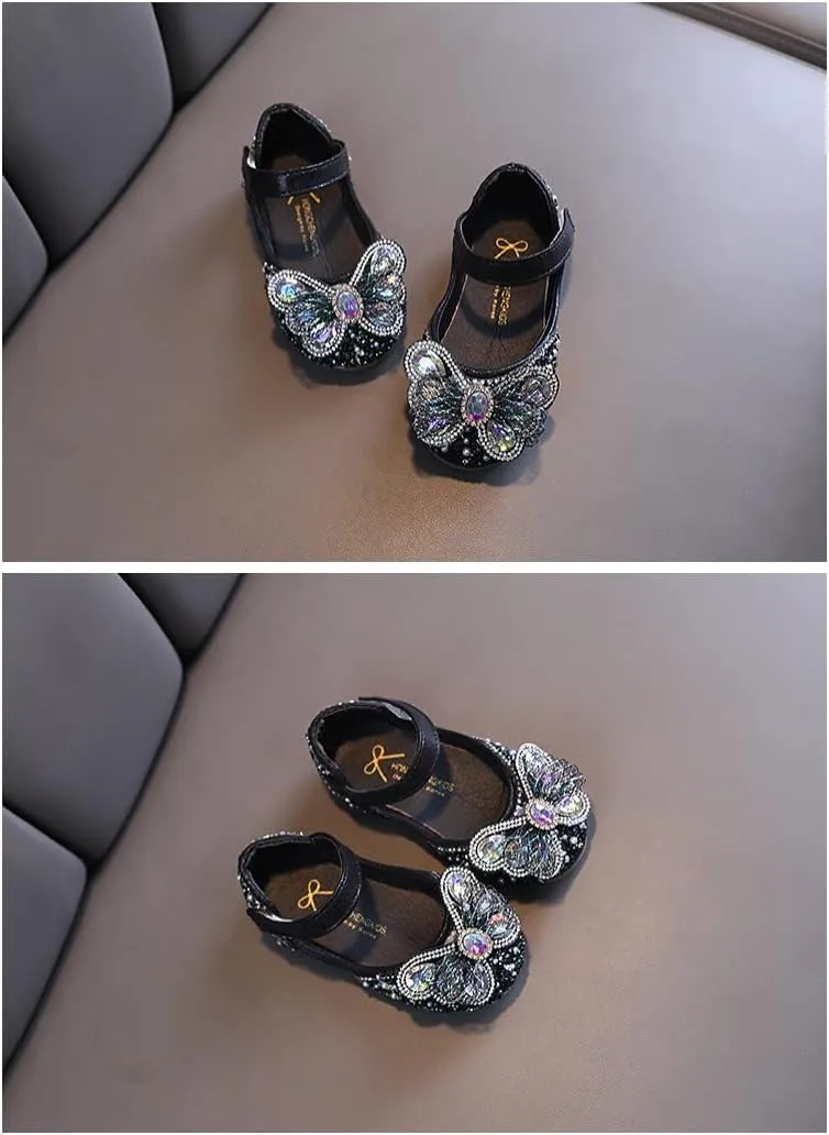 Girls Glittler Bow Dress Shoes Princess Kids Toddler Crystal Flats Flower Wedding Party Shoes Sandals