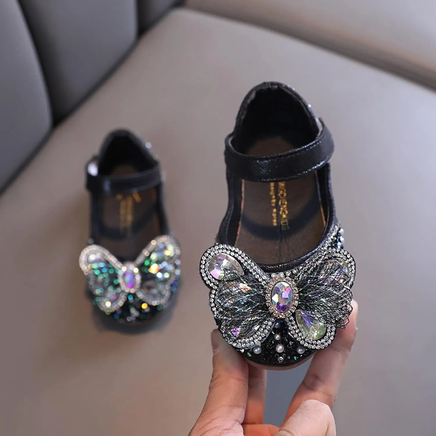 Girls Glittler Bow Dress Shoes Princess Kids Toddler Crystal Flats Flower Wedding Party Shoes Sandals