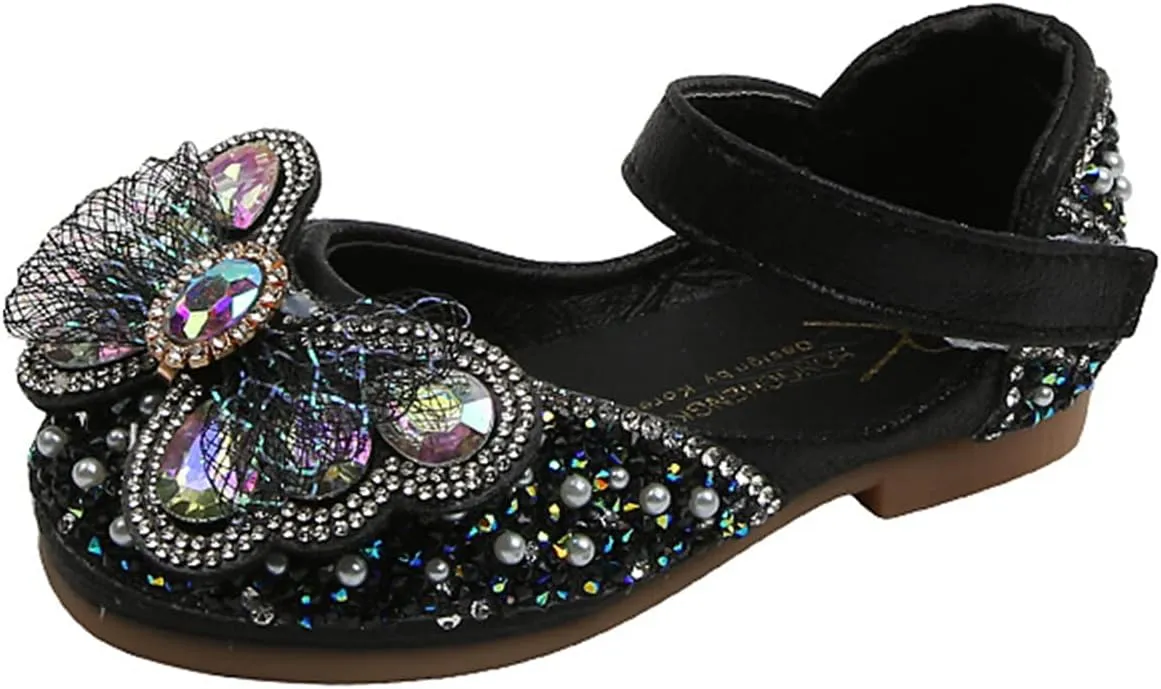 Girls Glittler Bow Dress Shoes Princess Kids Toddler Crystal Flats Flower Wedding Party Shoes Sandals