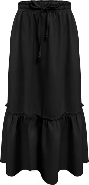 Girls High Waisted Ruffle Maxi Skirt Soft Cotton Long Skirts with Elastic Waistband for Kid Girl 3-12 Years