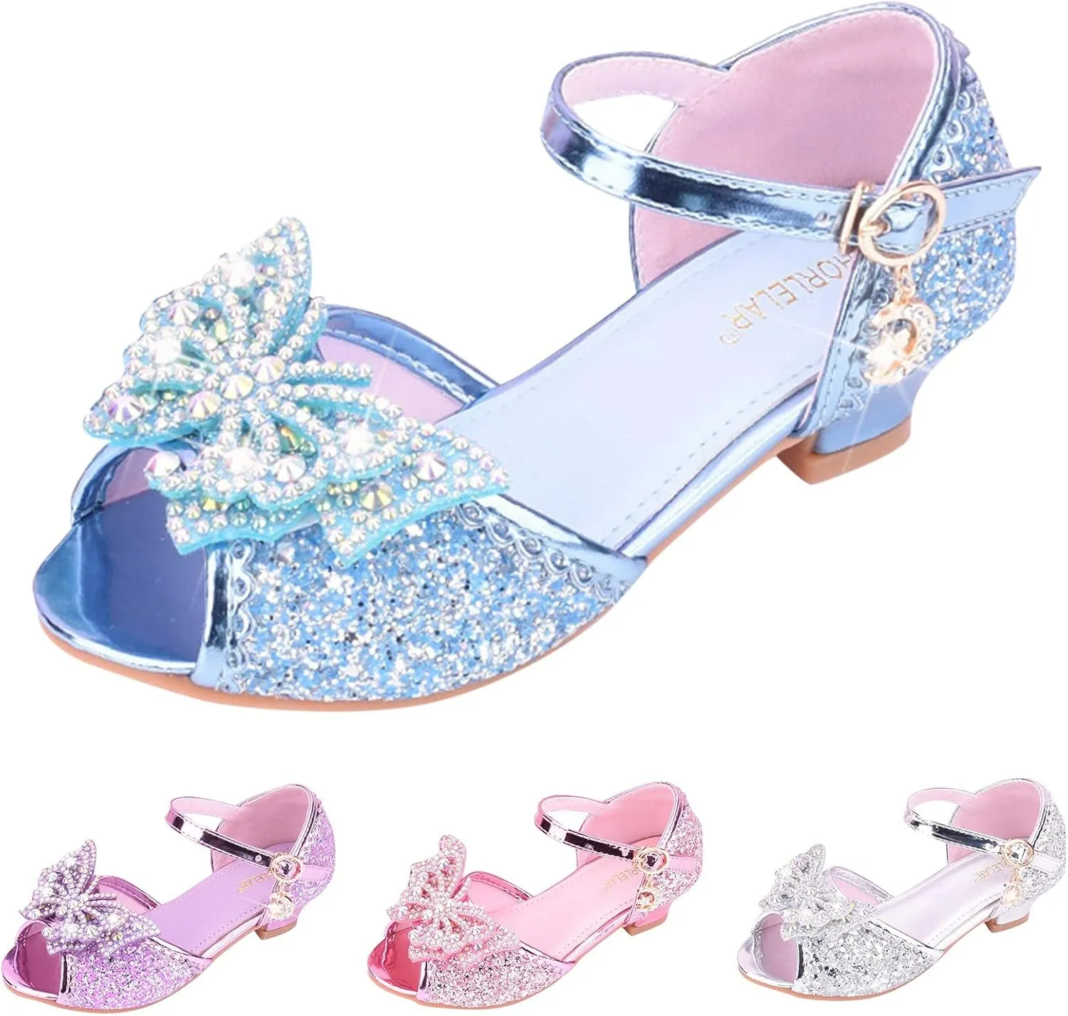 Girls Party Wedding Sandals Kids rystal Heels Open Toe Bow Formal Dress Shoes Princess Bridesmaid Shining Sandals