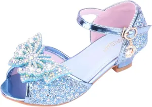 Girls Party Wedding Sandals Kids rystal Heels Open Toe Bow Formal Dress Shoes Princess Bridesmaid Shining Sandals