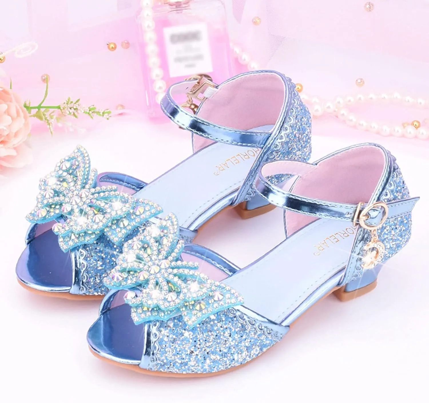 Girls Party Wedding Sandals Kids rystal Heels Open Toe Bow Formal Dress Shoes Princess Bridesmaid Shining Sandals